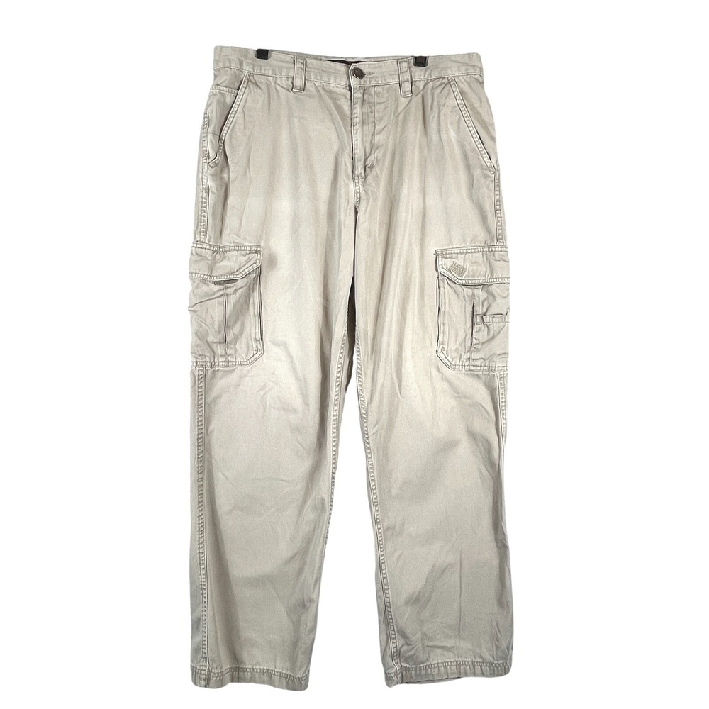 Hawk Mens 34x32 Cargo Pants Khaki Straight Leg Relaxed Fit Utility Work Casual